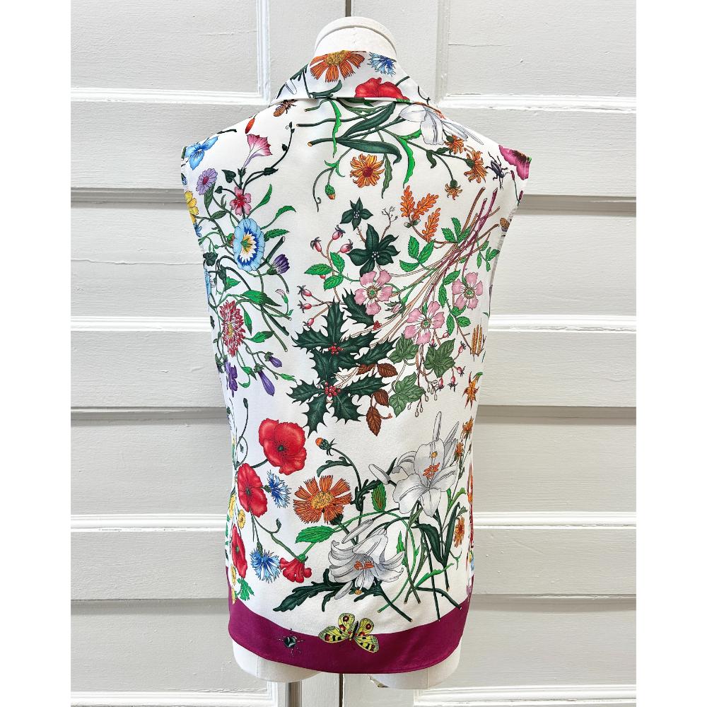 Gucci silk Flora & Fauna sleeveless blouse w/ necktie