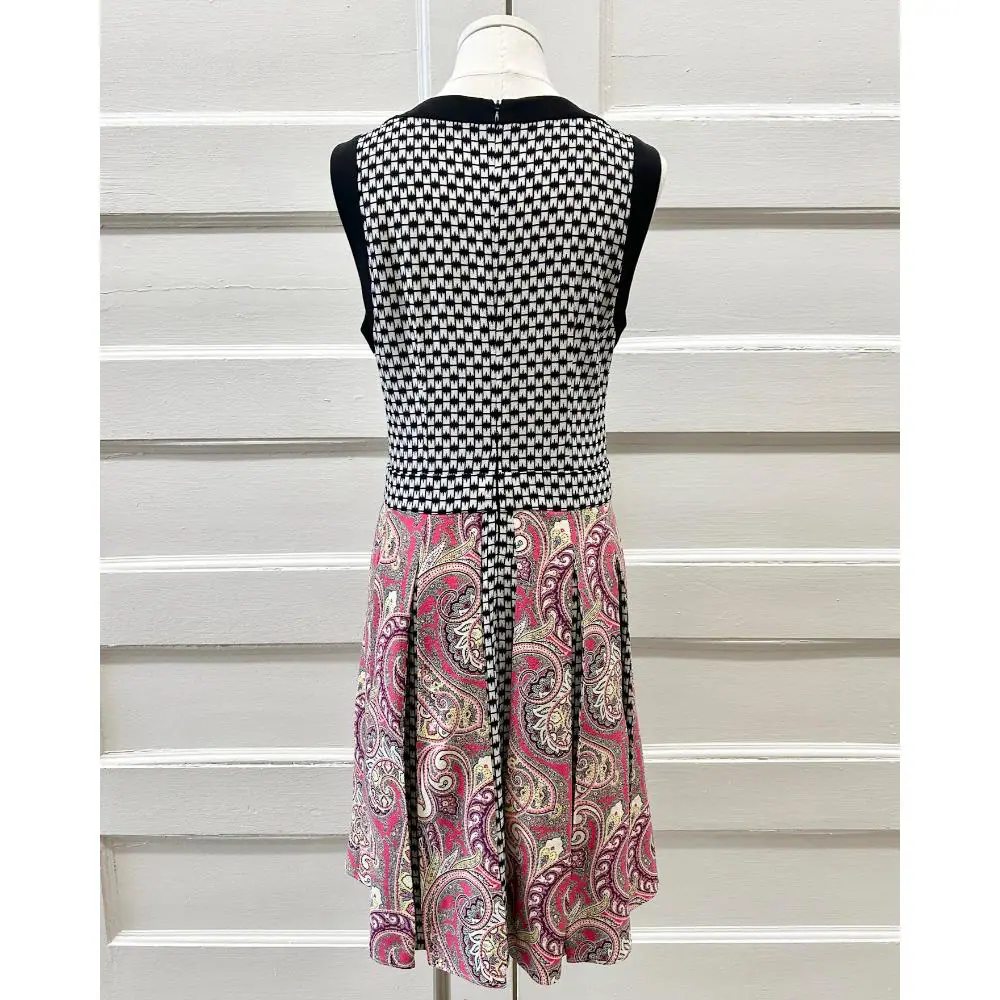 Etro black and white wool dress w/ pink paisley pleated skirt