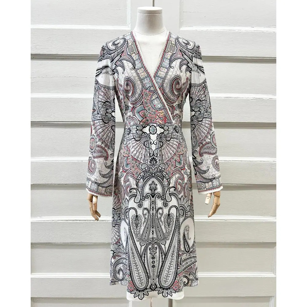 Etro cream, black & red paisley print dress