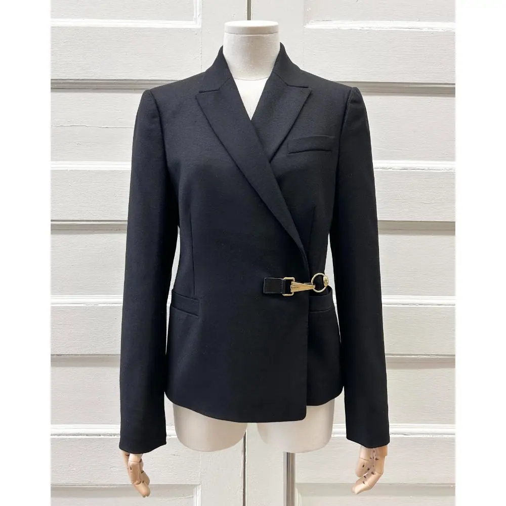 Gucci black wool blazer with gold clip closure
