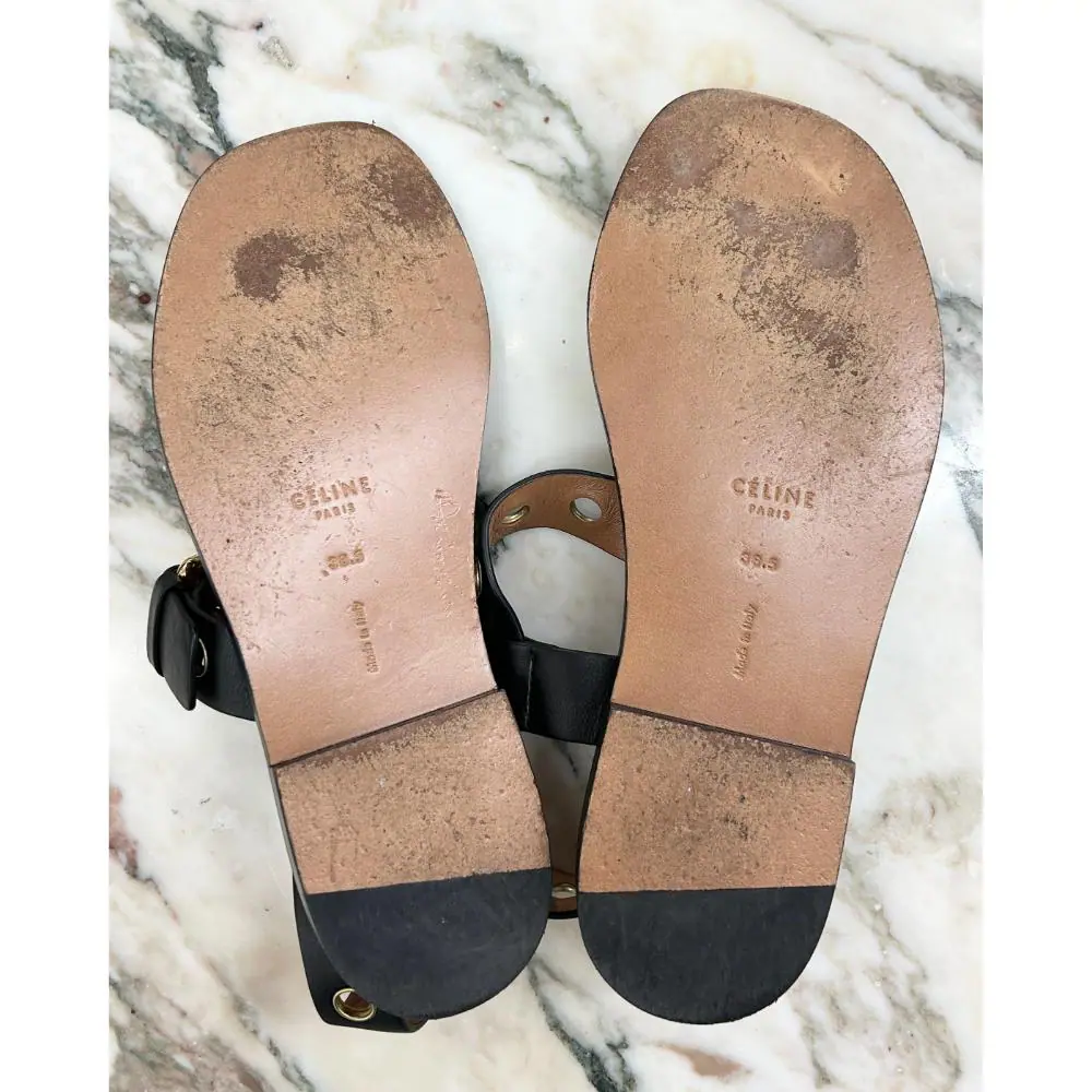 Celine black leather sandals with brass grommets ~ sz 38.5