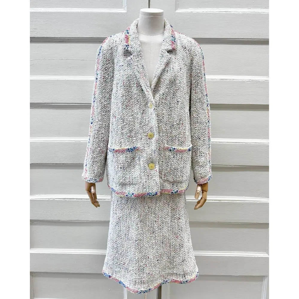 Chanel 1999 rainbow sprinkled tweed skirt suit ~ Size 14/16