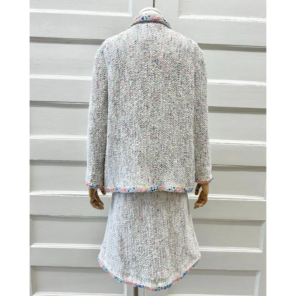 Chanel 1999 rainbow sprinkled tweed skirt suit ~ Size 14/16