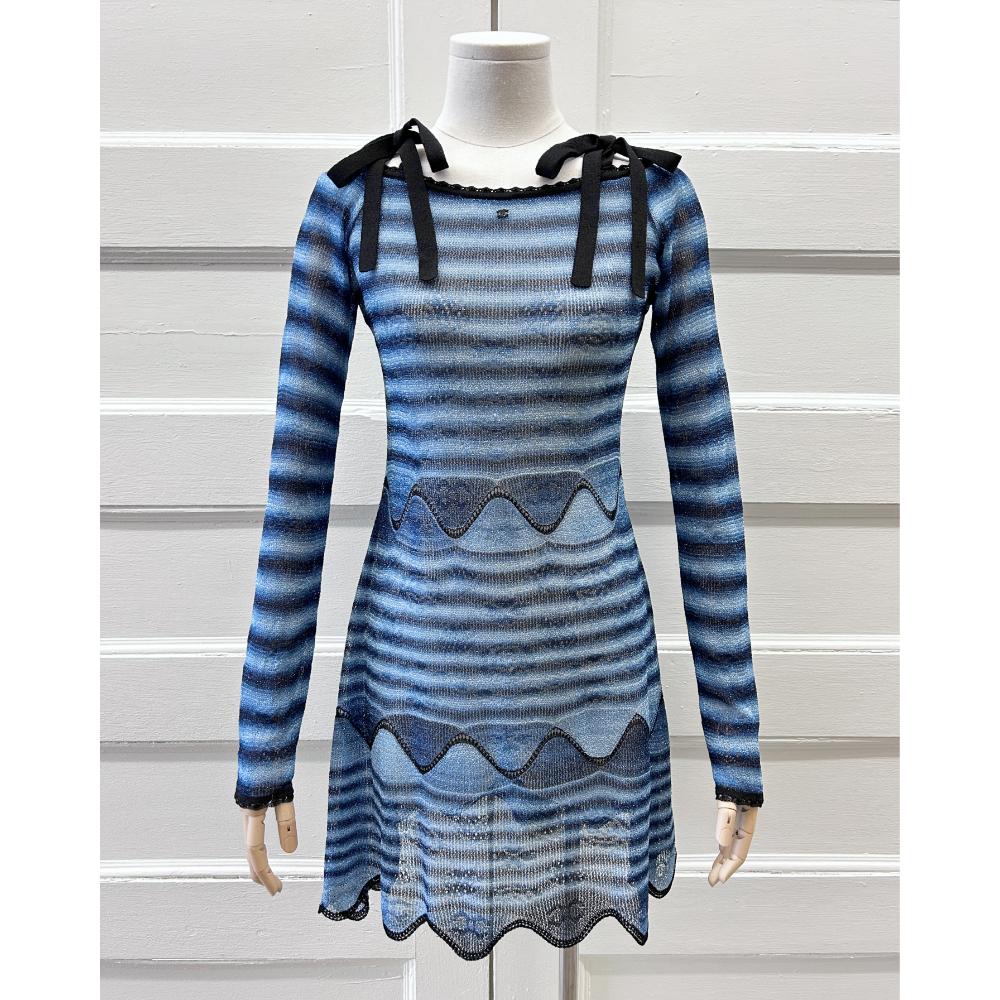 Chanel 2002 striped knit mini dress w/ shoulder bows ~ Size 6/8