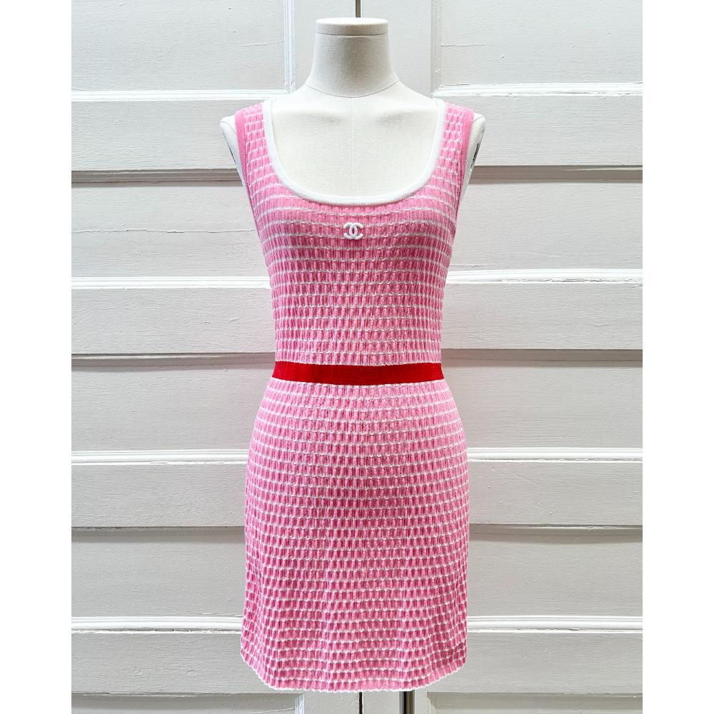 Chanel 2024 pink & white striped knit mini dress ~ Fit sizes 0-6