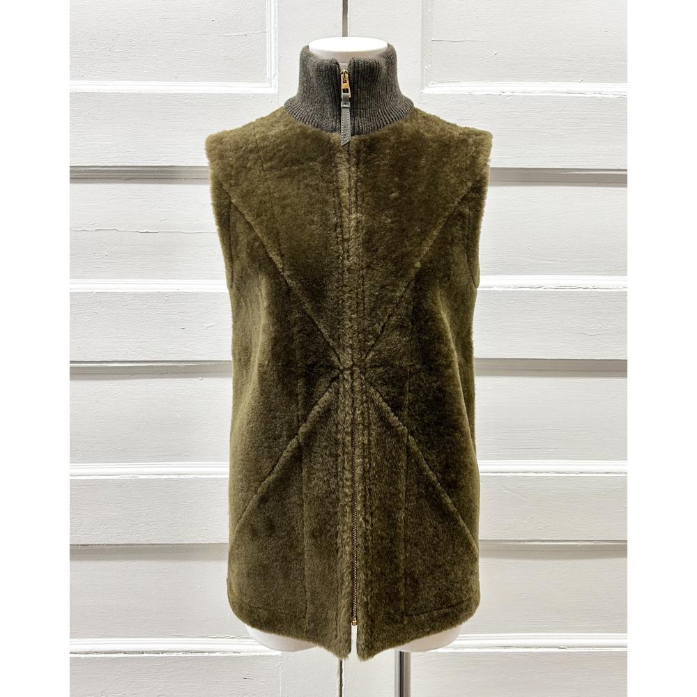 Loewe Puzzle Fold olive green shearling vest ~ Size 2/4