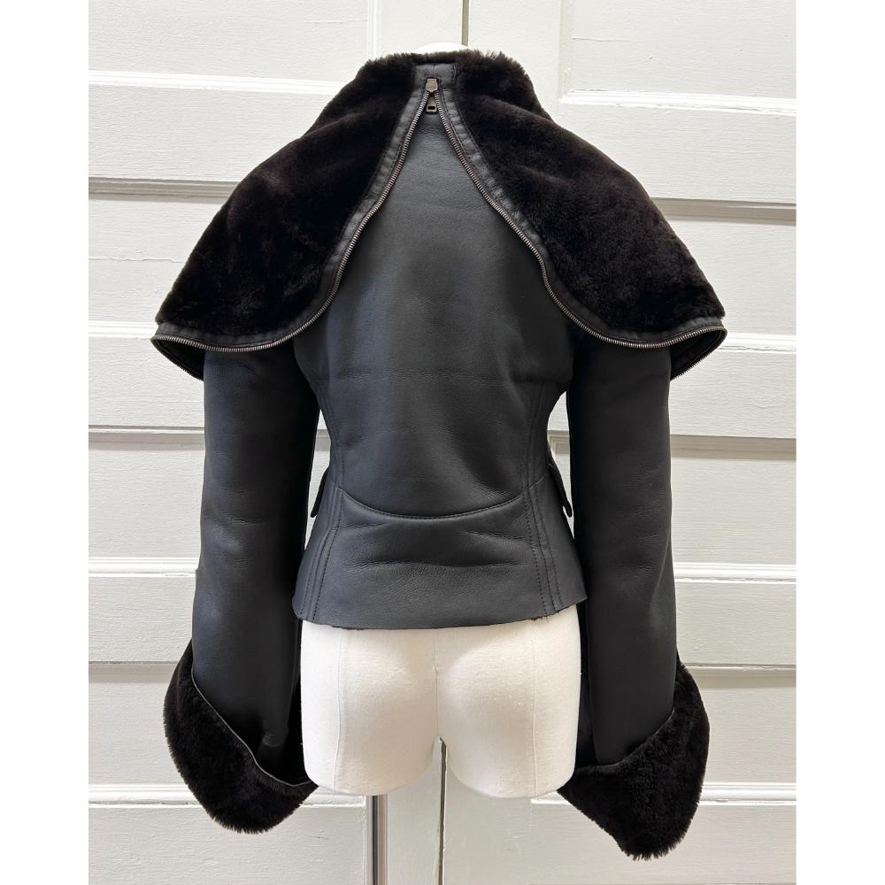 Gucci dark brown shearling jacket with convertible hood ~ Size 2