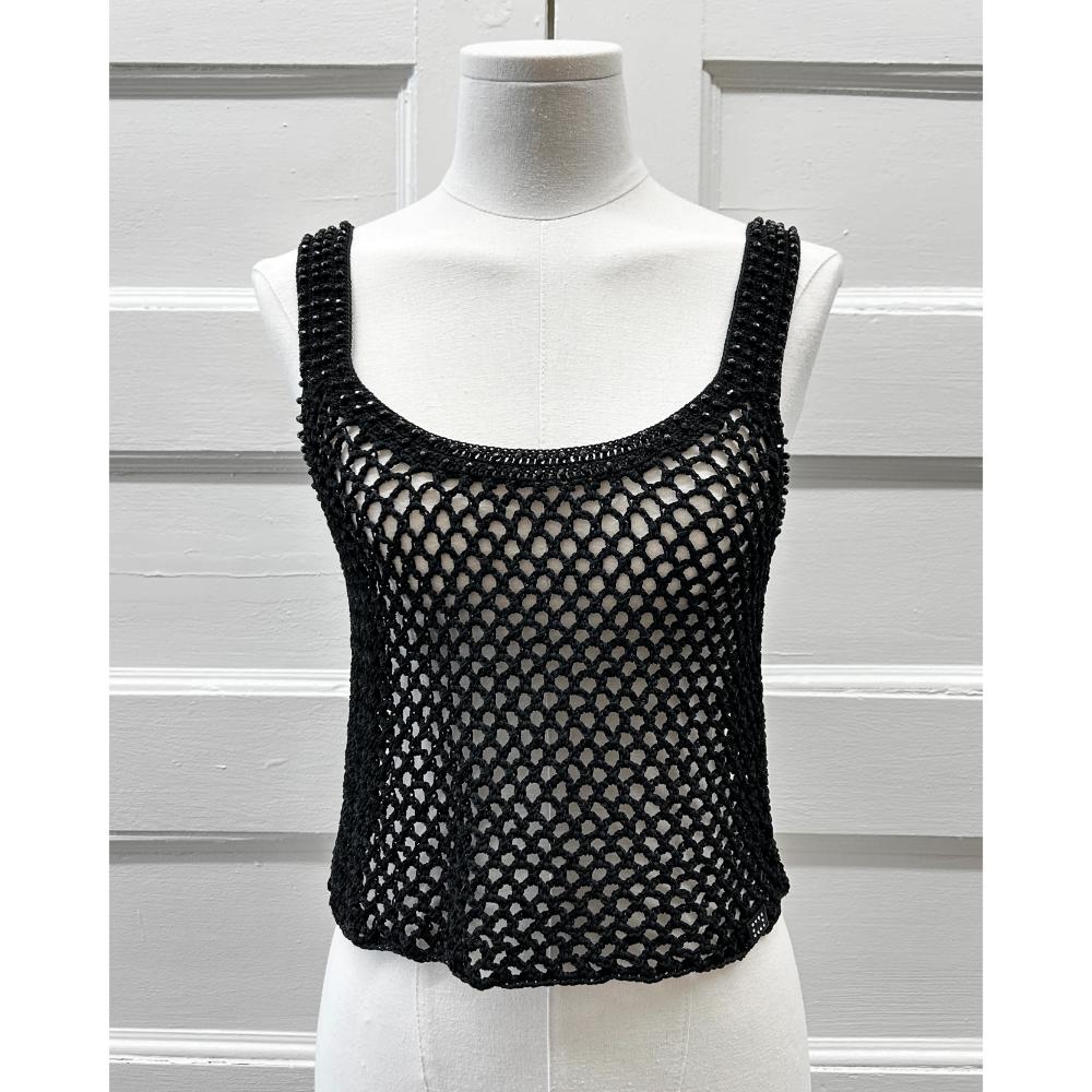 Chanel 2002 black crochet top with jet beaded straps ~ Fits sizes 0-4