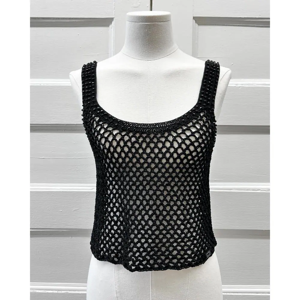Chanel 2002 black crochet top with jet beaded straps ~ Fits sizes 0-4