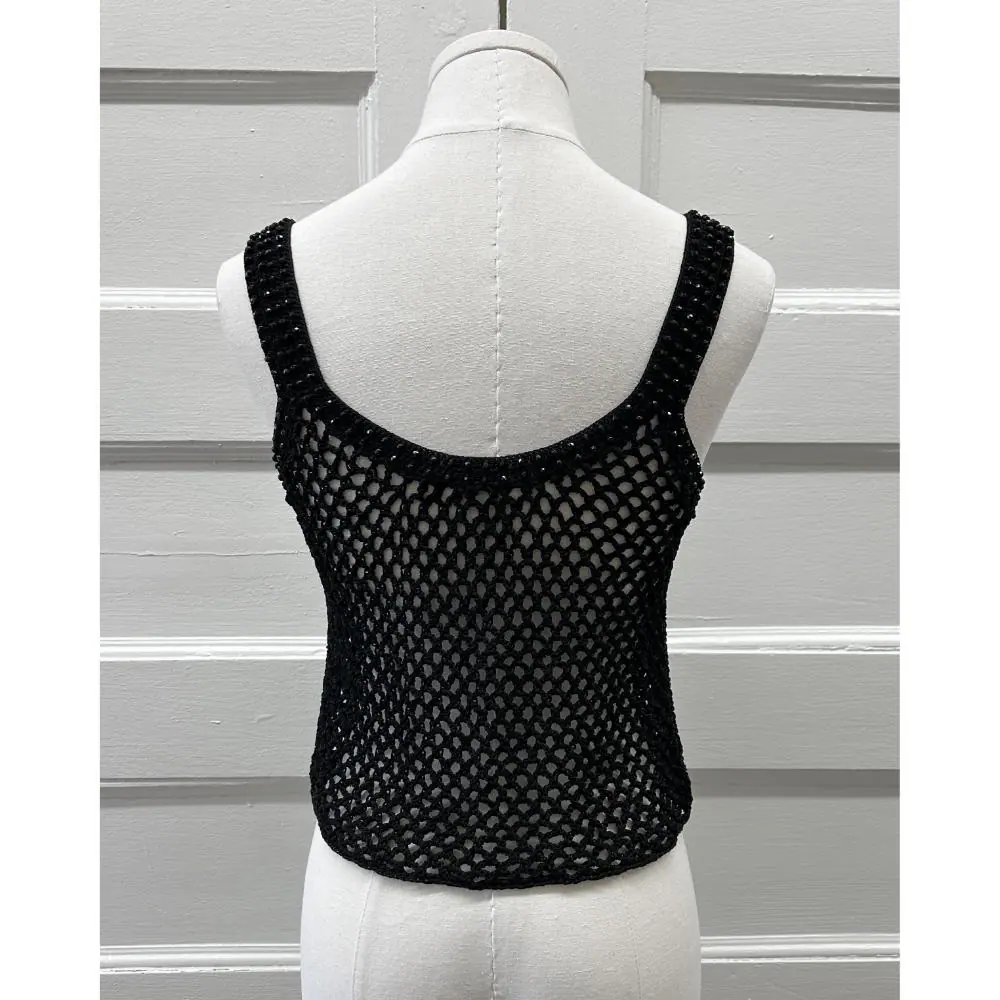 Chanel 2002 black crochet top with jet beaded straps ~ Fits sizes 0-4