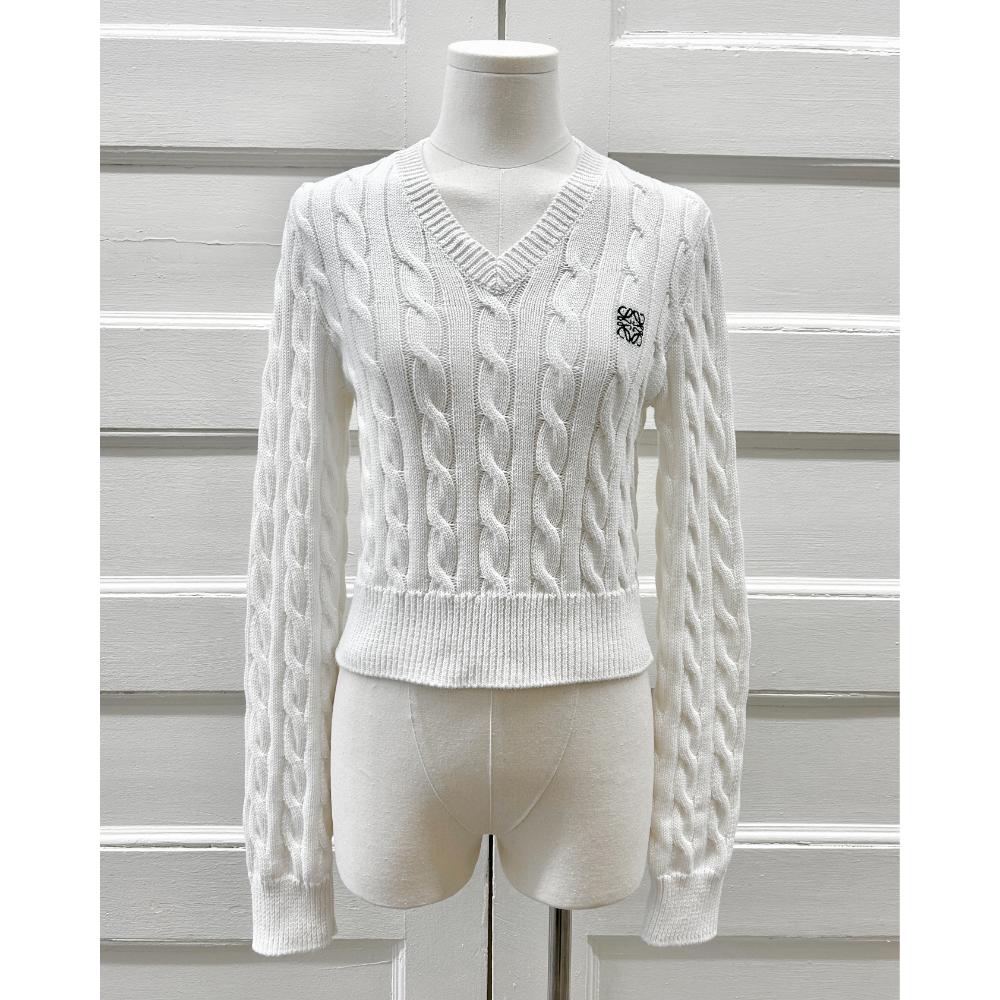 Loewe white cotton cable knit sweater ~ Size 4/6