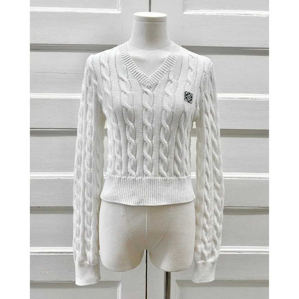 Loewe white cotton cable knit sweater ~ Size 4/6