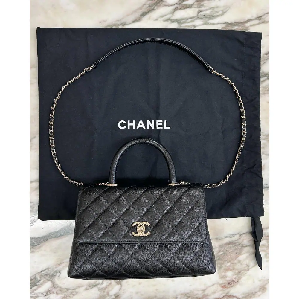 Chanel small Coco Handle bag in black caviar leather