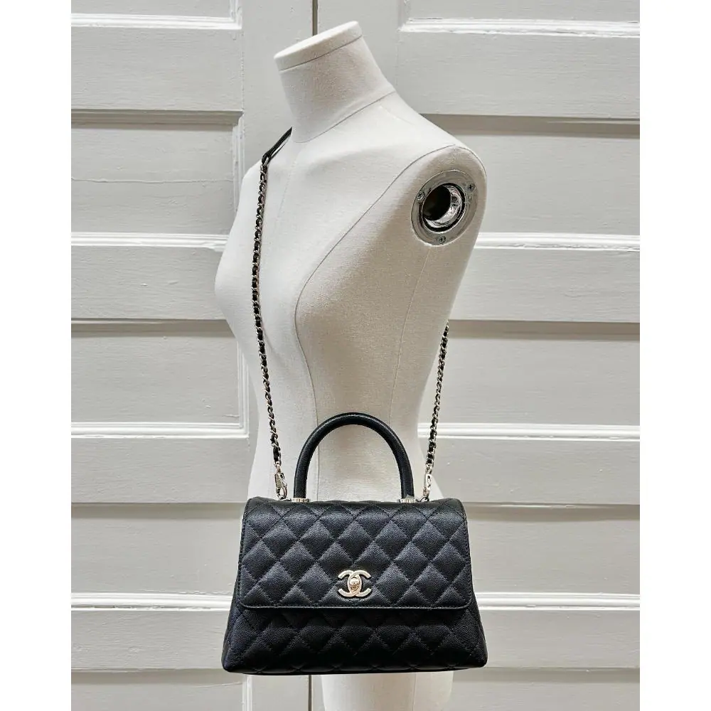 Chanel small Coco Handle bag in black caviar leather