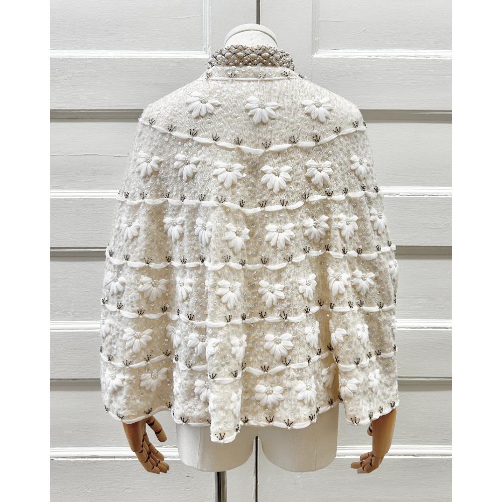 1960's hand embellished ivory & white capelet ~ Fits most sizes
