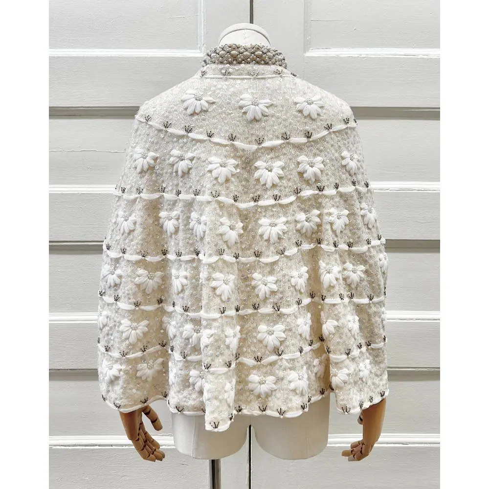 1960's hand embellished ivory & white capelet ~ Fits most sizes