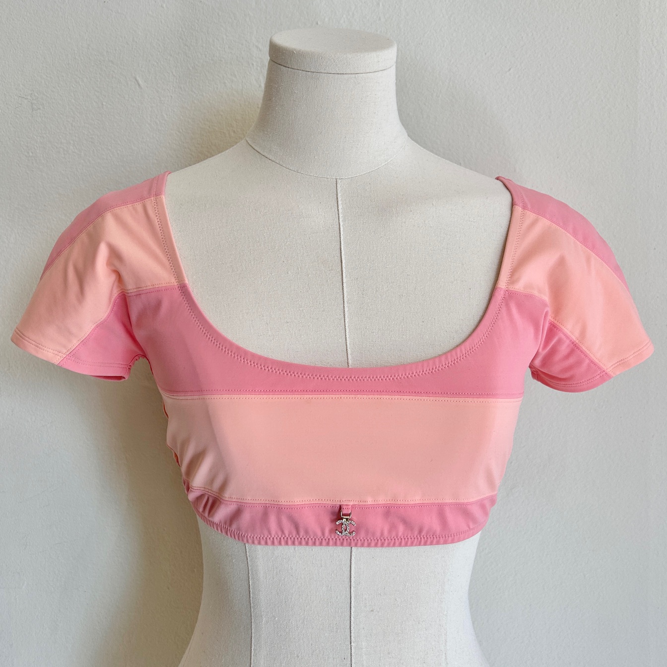 Chanel 2024 Coco Beach peach & pink striped bikini top ~ Size 6
