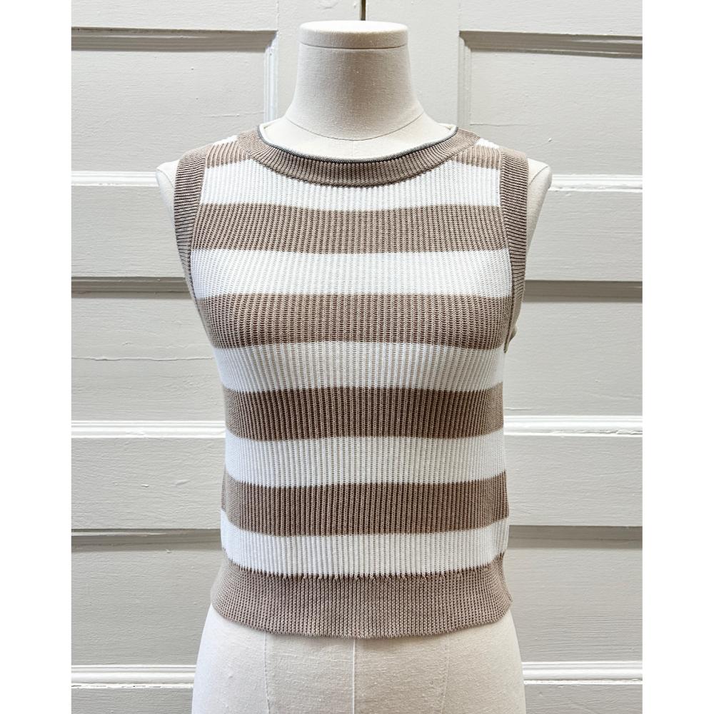 Brunello Cucinelli cotton striped knit vest ~ Size 2/4