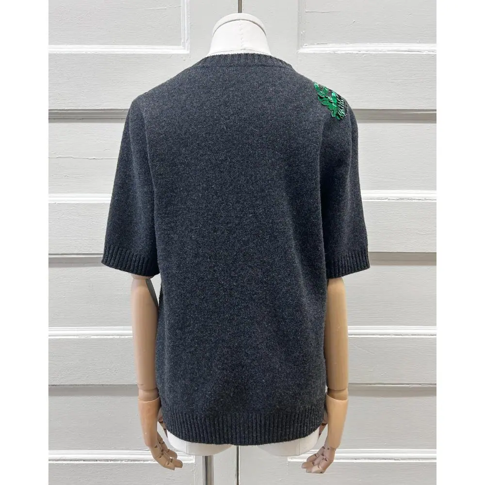 Louis Vuitton grey wool sweater w/ sequin logo ~ Size 4