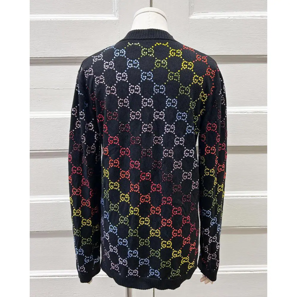 Gucci black cardigan w/ rainbow crystal monogram pattern ~ Size 4/6