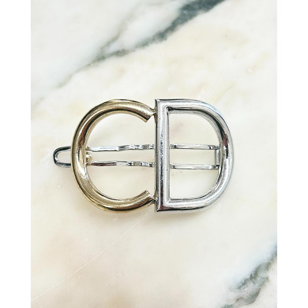 Dior vintage gold & silver logo hair clip