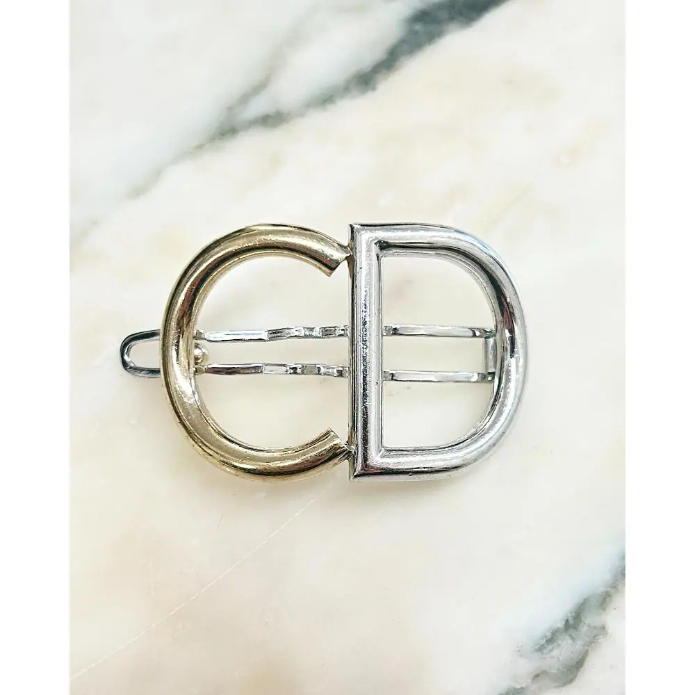 Dior vintage gold & silver logo hair clip