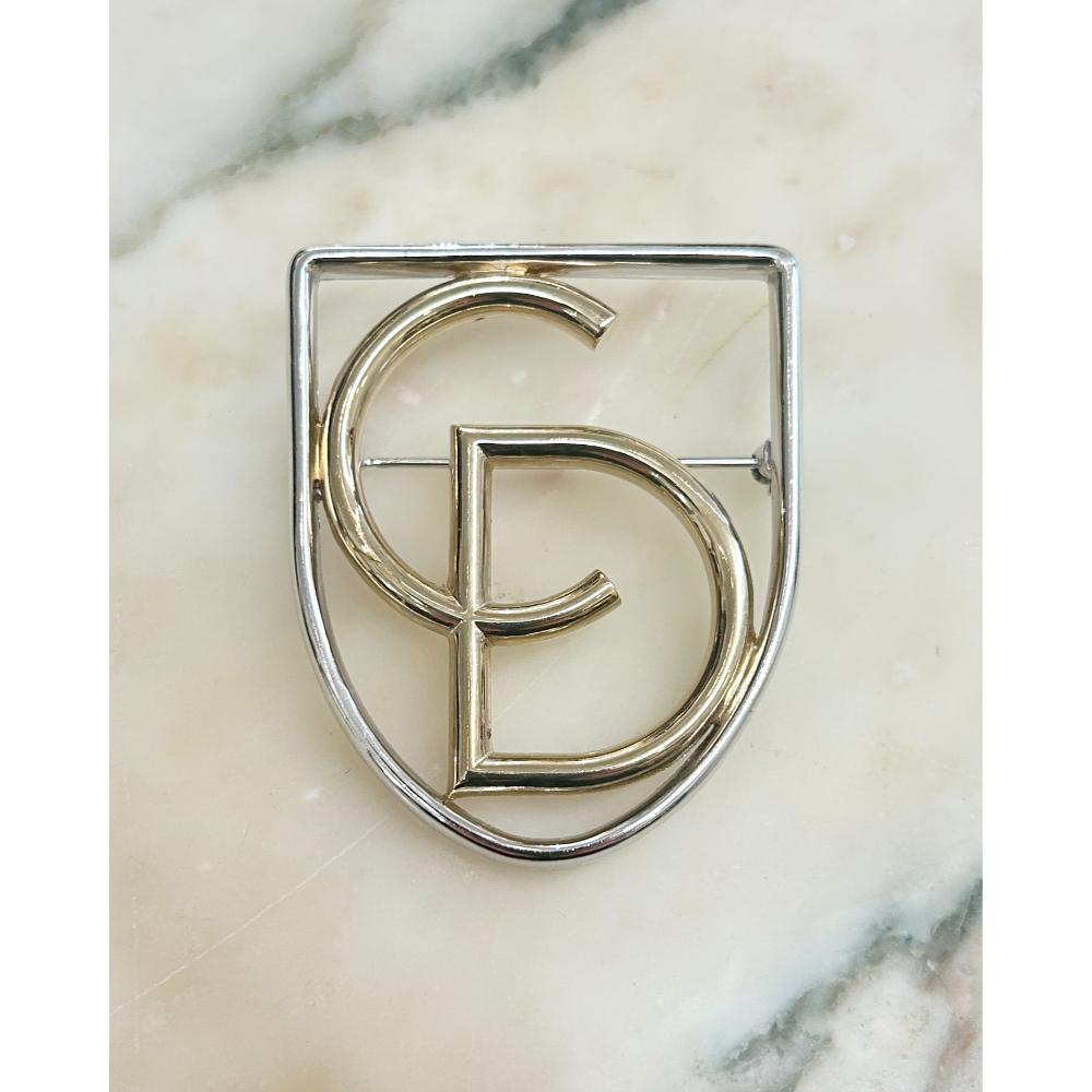 Dior vintage gold & silver logo brooch