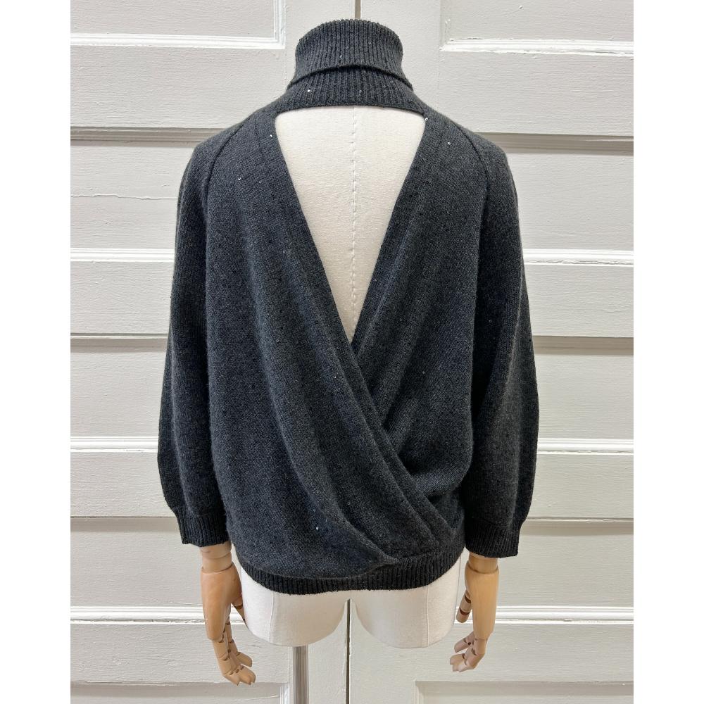 Brunello Cucinelli knit & sequin open back sweater ~ Size 4