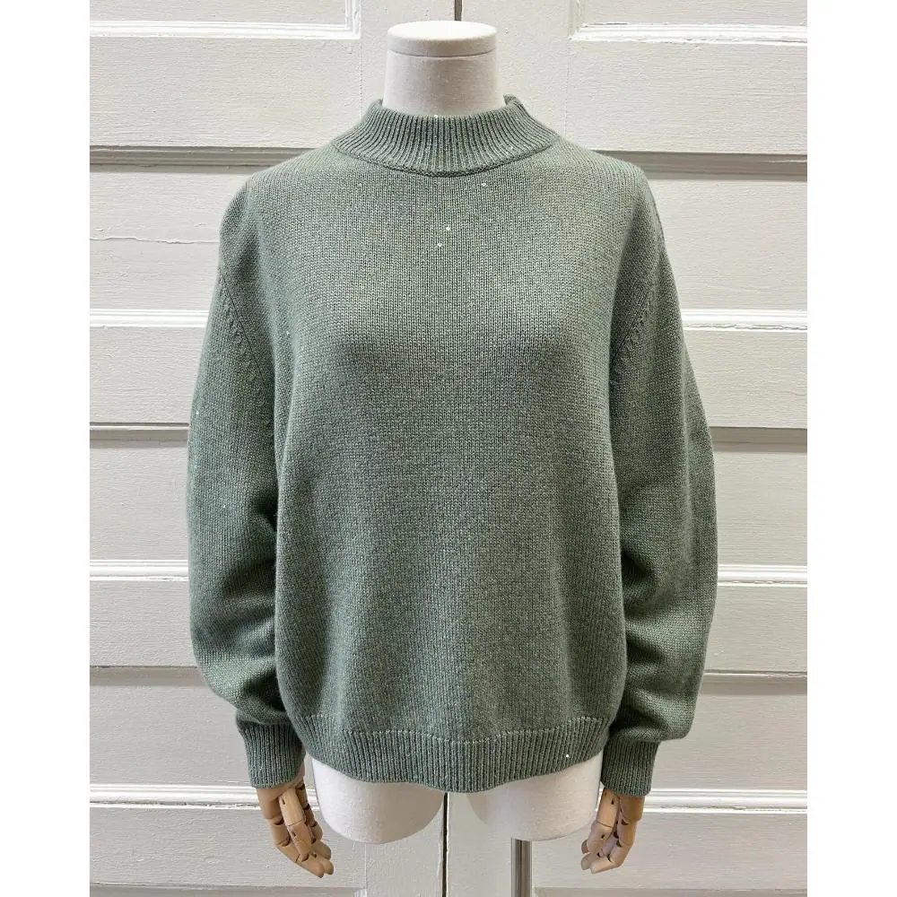 Brunello Cucinelli sage knit and sequin sweater ~ Fits sizes 4-8