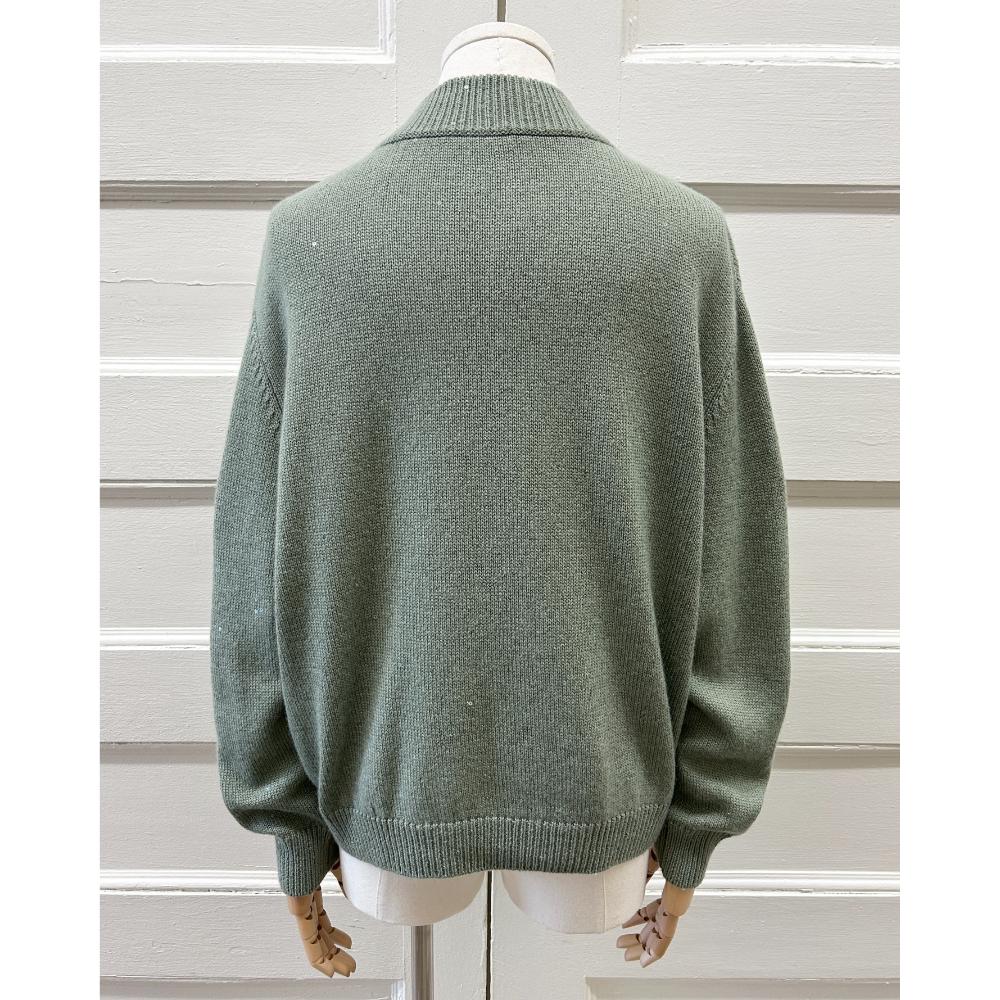 Brunello Cucinelli sage knit and sequin sweater ~ Fits sizes 4-8