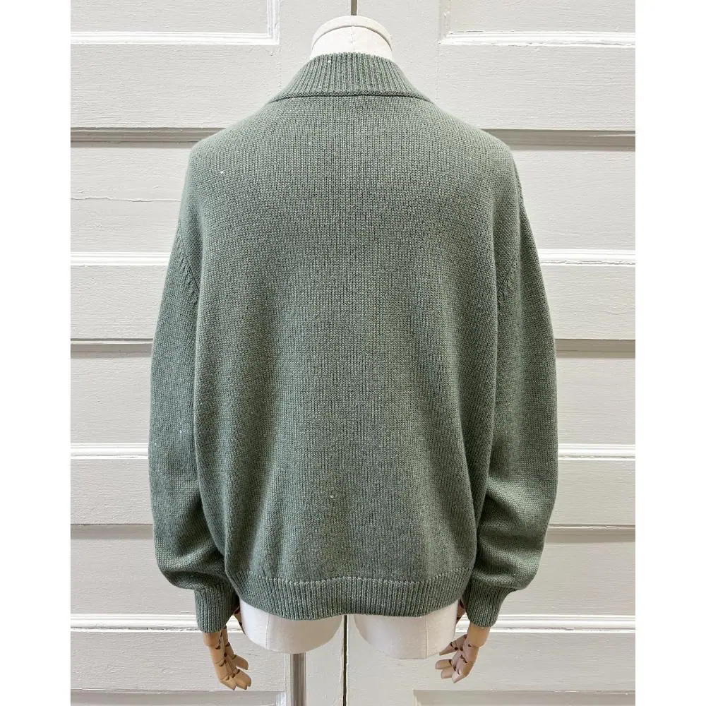 Brunello Cucinelli sage knit and sequin sweater ~ Fits sizes 4-8
