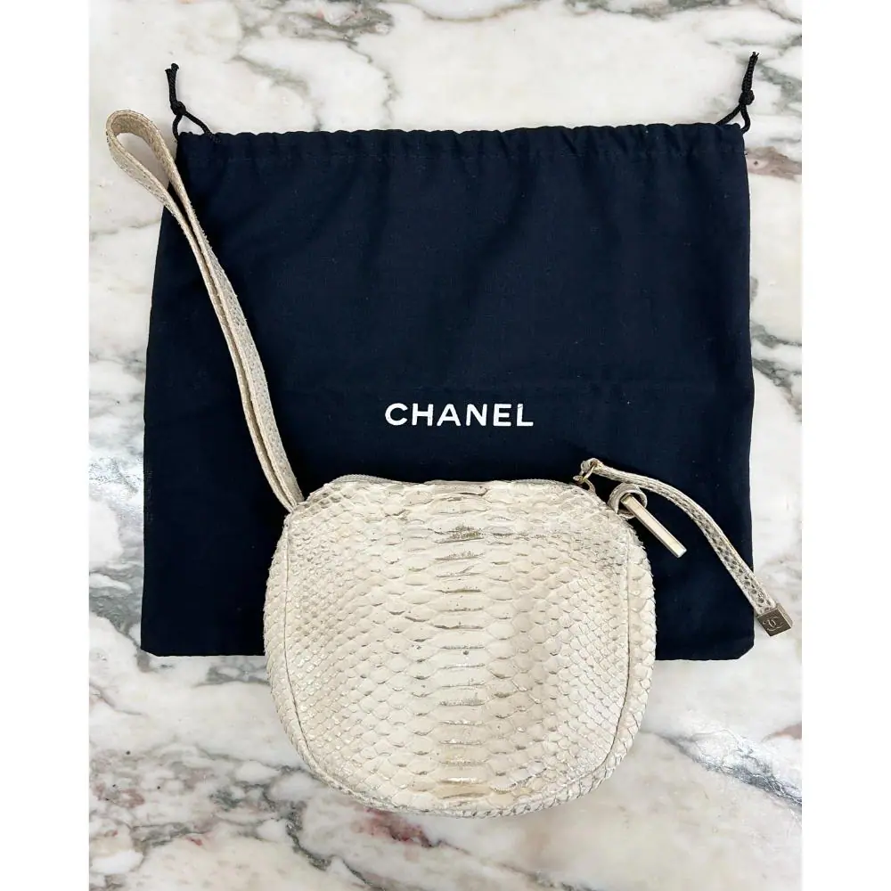 Chanel 2003 beige & gold python wristlet bag