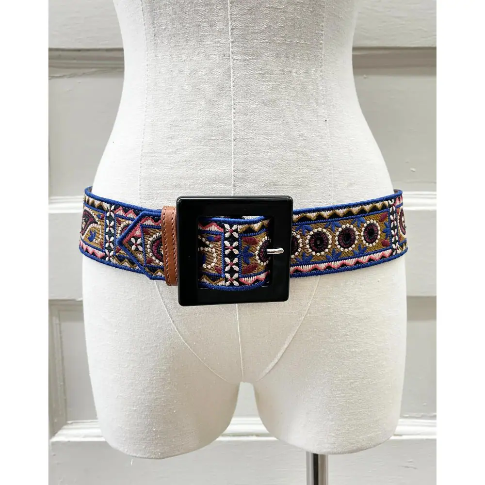 Etro embroidered belt with large square buckle