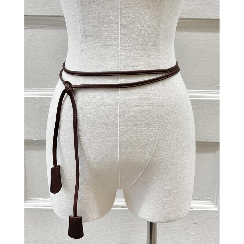 The Row Belt End B dark brown leather tie belt