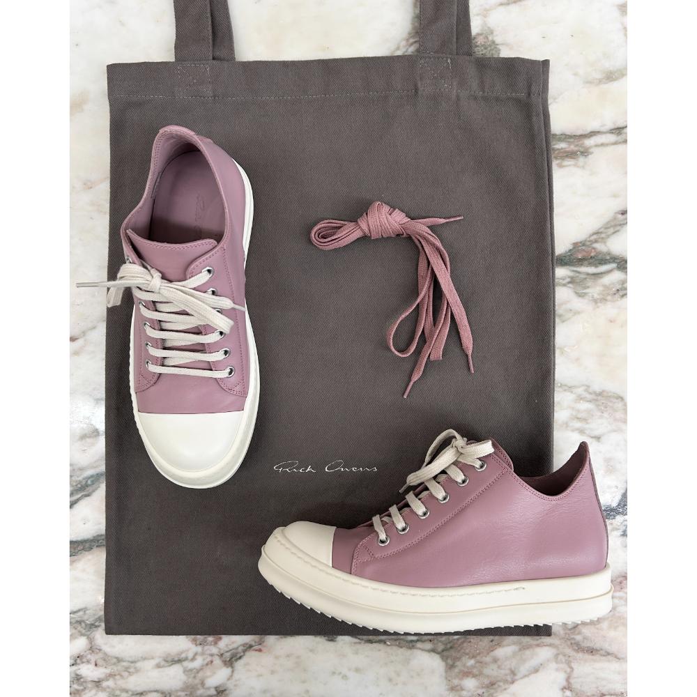 Rick Owens Low Sneaks Sneakers in dusty pink leather ~ Size 8.5
