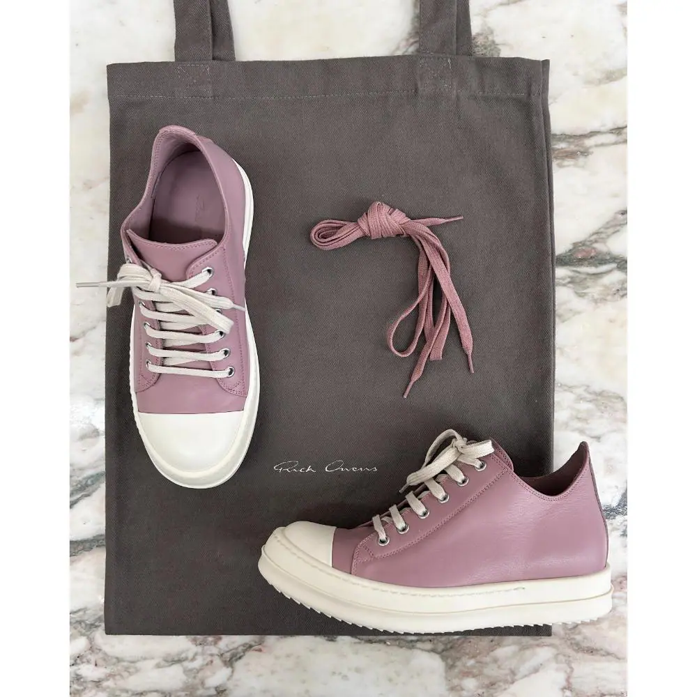 Rick Owens Low Sneaks Sneakers in dusty pink leather ~ Size 8.5