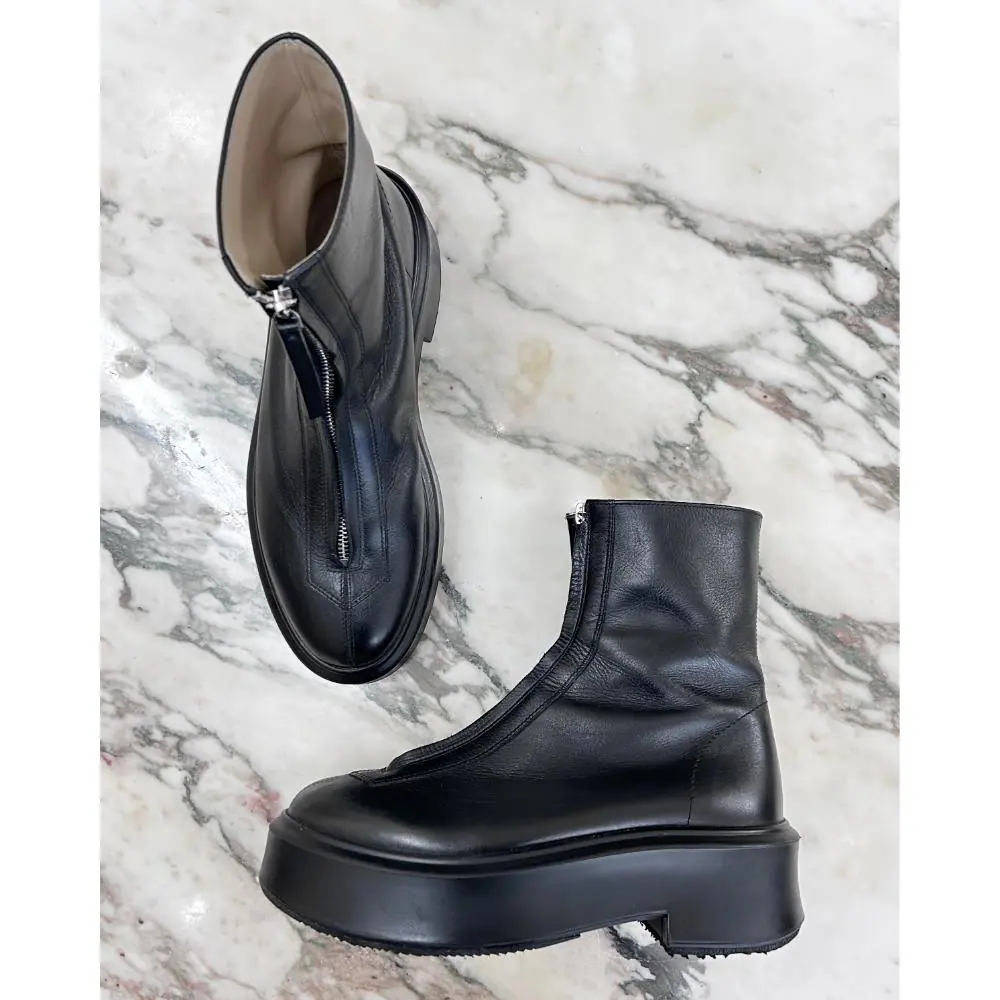 The Row Zipped Boot I in black leather ~ Size 8.5