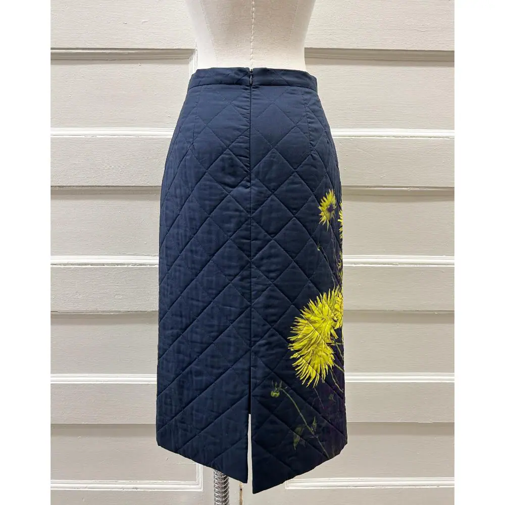 Dries Van Noten navy quilted skirt with floral print ~ Size 4