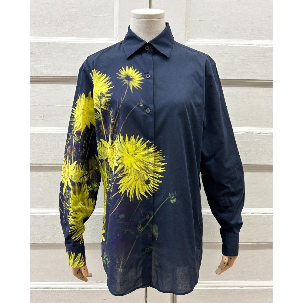 Dries Van Noten navy & floral print cotton shirt ~ Size 2/4