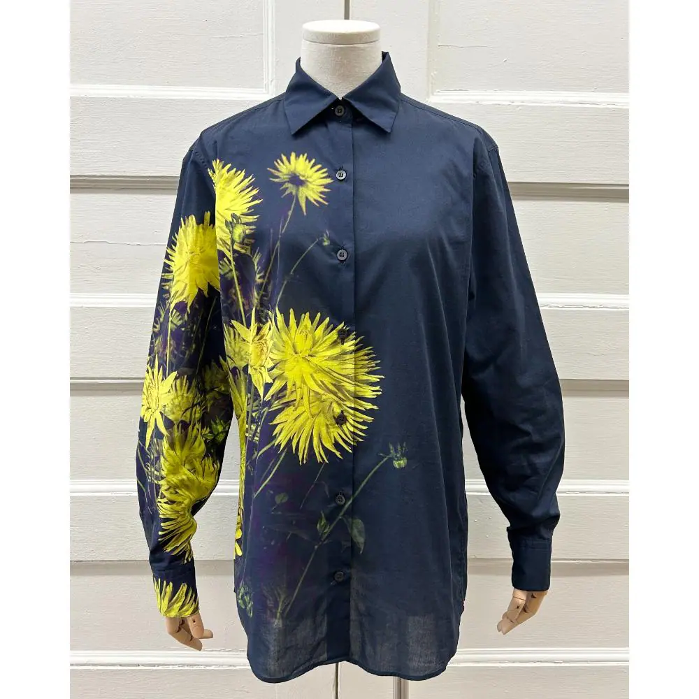 Dries Van Noten navy & floral print cotton shirt ~ Size 2/4