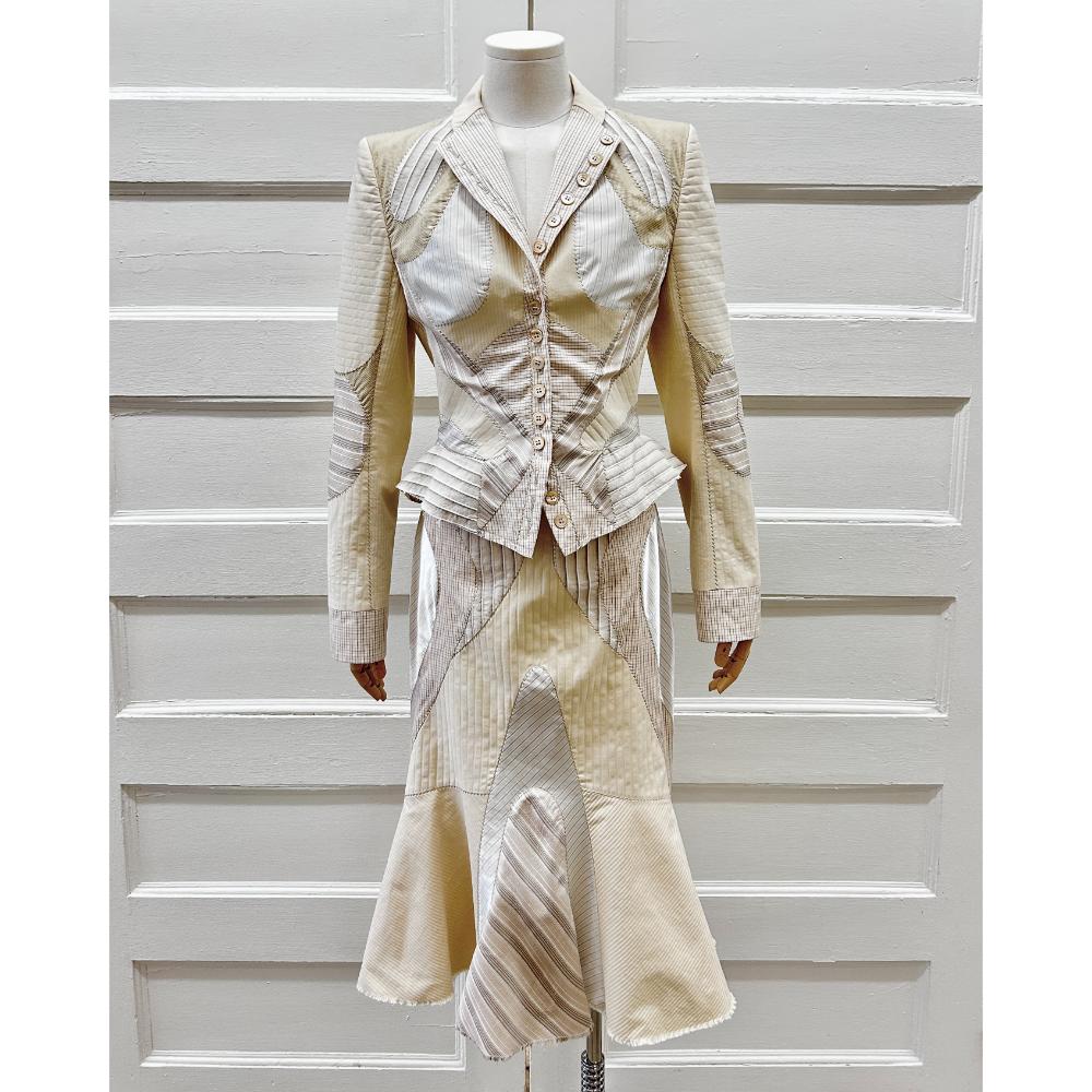 Alexander McQueen 2004 patchwork skirt suit ~ Size 8