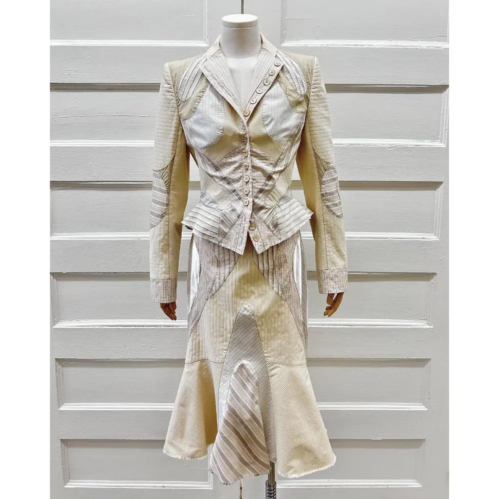 Alexander McQueen 2004 patchwork skirt suit ~ Size 8