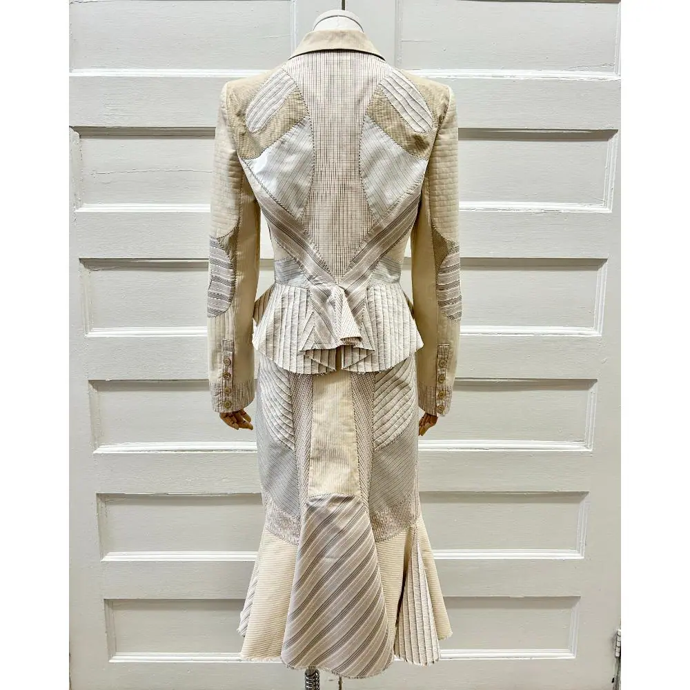 Alexander McQueen 2004 patchwork skirt suit ~ Size 8