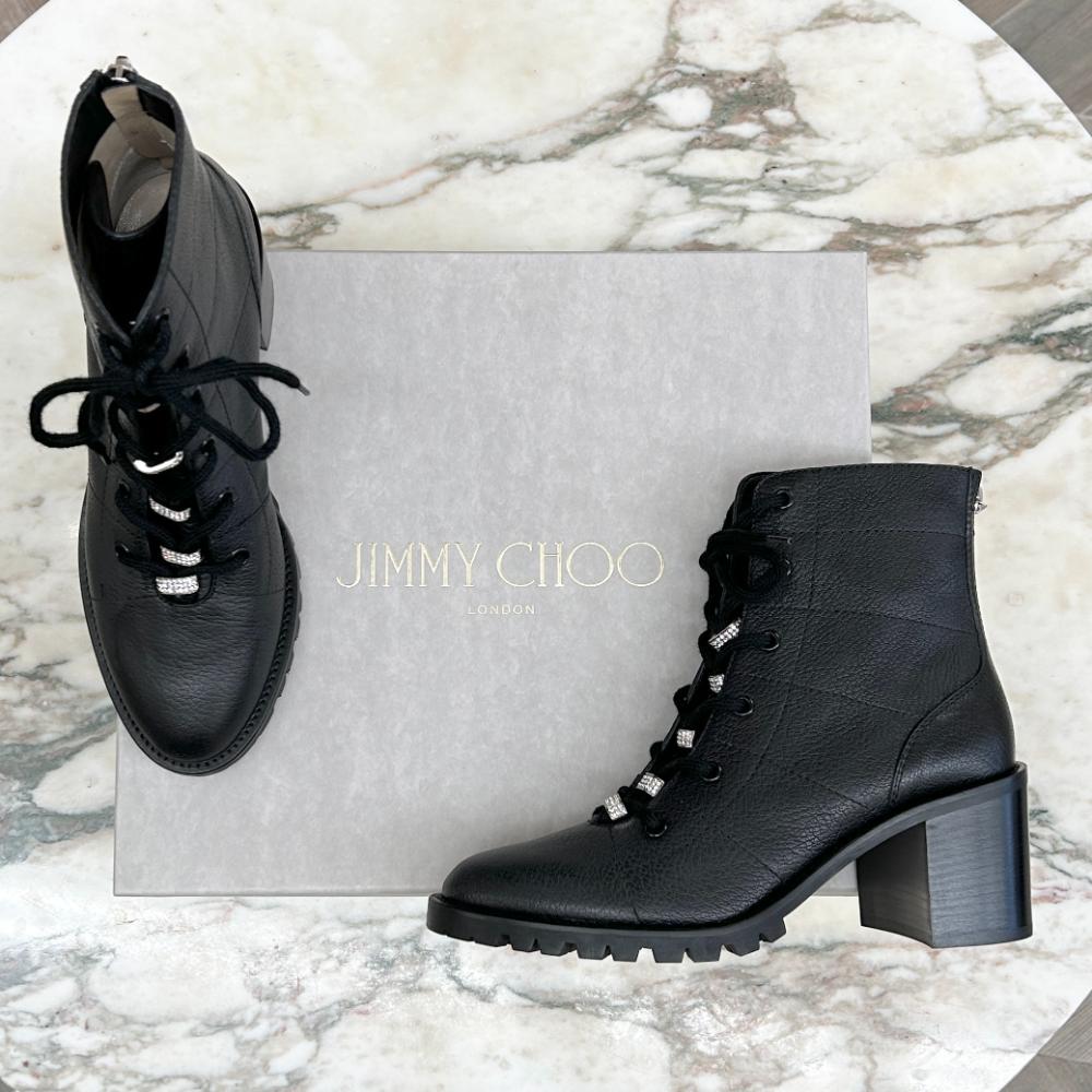Jimmy Choo Bren 65 black leather heeled boots ~ Size 9