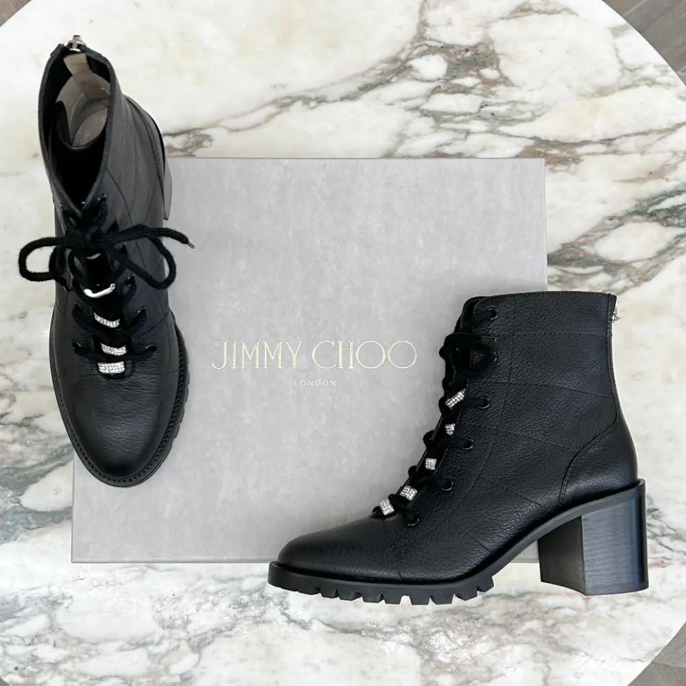 Jimmy Choo Bren 65 black leather heeled boots ~ Size 9