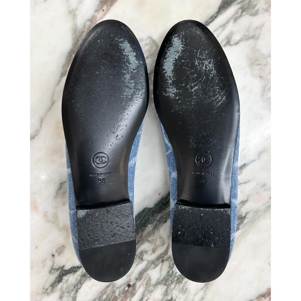 Chanel denim logo print flats ~ Size 7.5