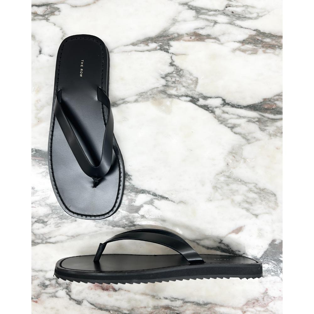 The Row City Flip Flop in black leather ~ Size 7.5