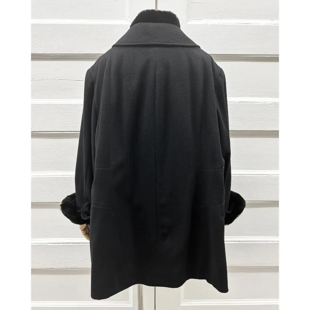 Chanel 2002 black cashmere jacket w/ removable rabbit trims ~ Size 16