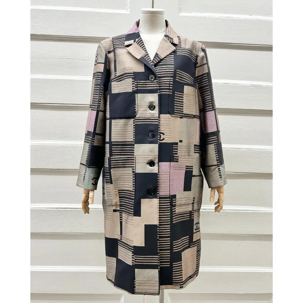 Chanel 2001 square print silk & cotton jacket ~ Size 16