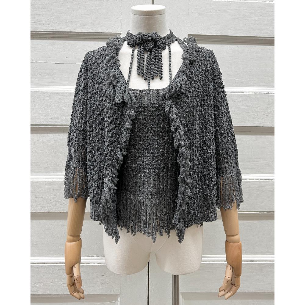 Chanel 2001 grey crochet twinset ~ Size 6/8